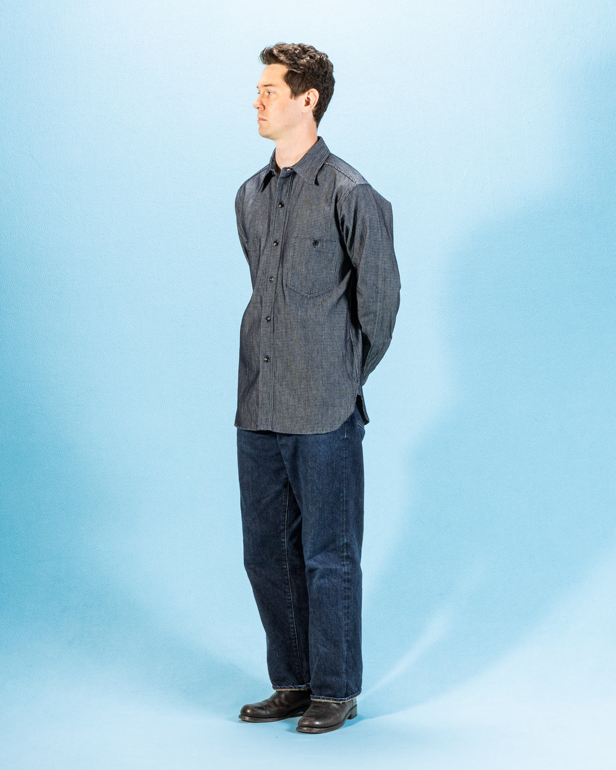 Black Sign 10 oz Dobby Denim Open Pocket Work Shirt - Dark Indigo - Standard & Strange