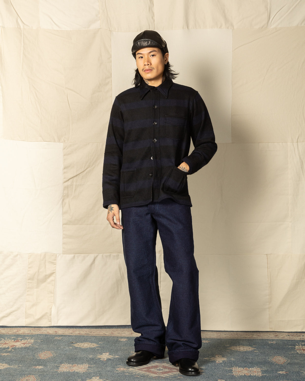Black Sign 1930s Prison Border Pigpen Shirts - Deep Navy x Mat Black - Standard & Strange