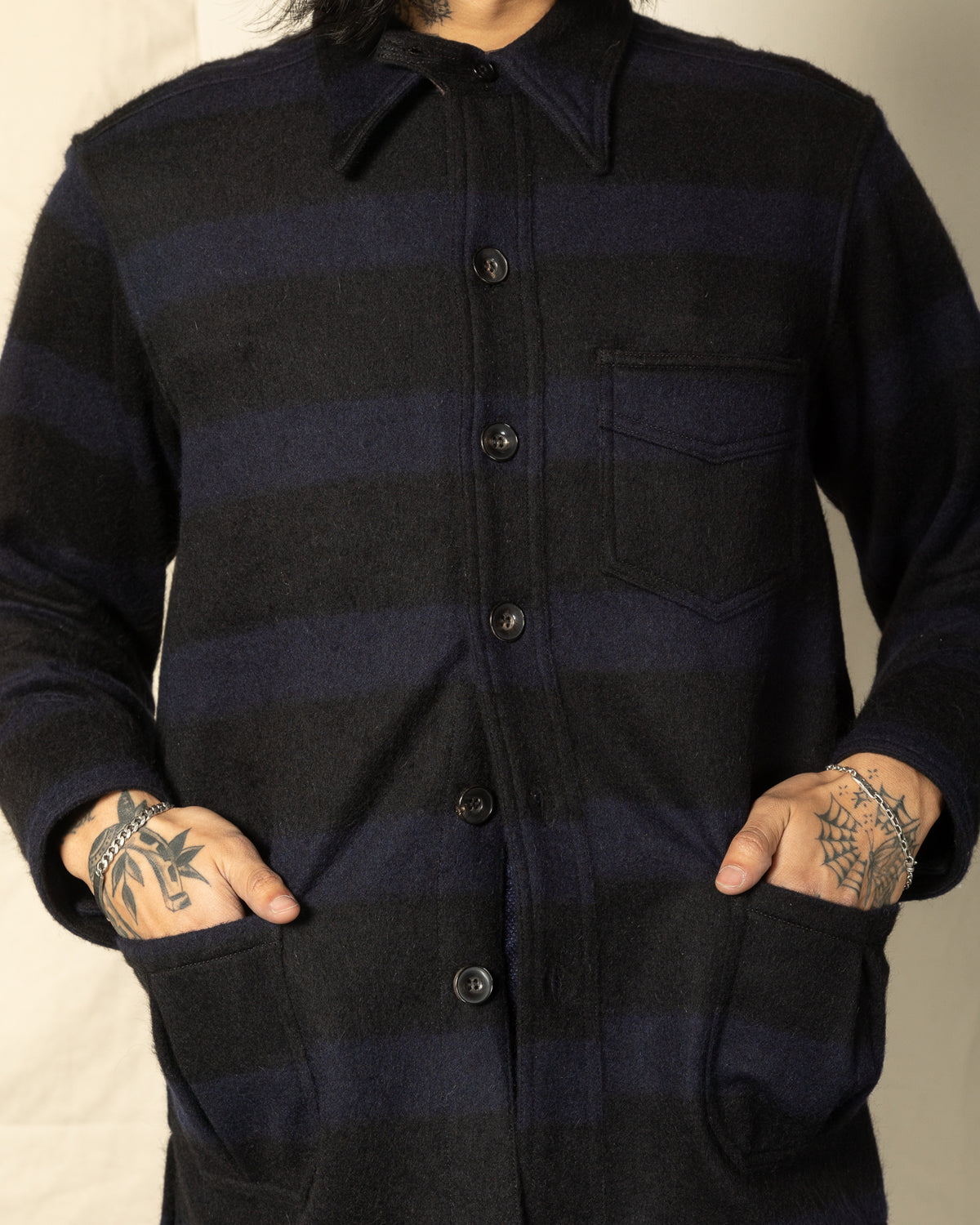 Black Sign 1930s Prison Border Pigpen Shirts - Deep Navy x Mat Black - Standard & Strange