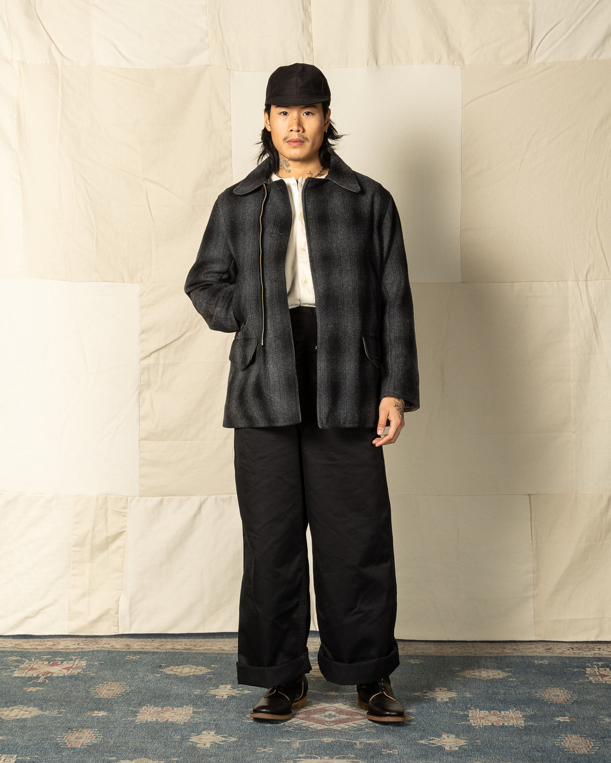 Black Sign 1940s 2-Way Field Jacket - Rat Gray Ombre Check - Standard & Strange