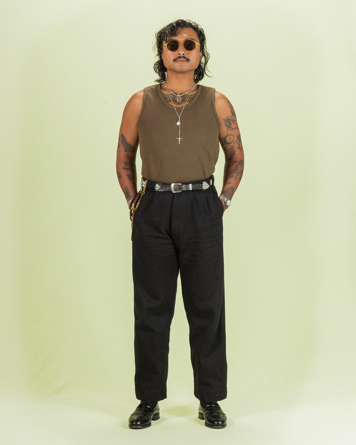 Black Sign Railroad Knit No Sleeve Amish Underwear - Soldier Green - Standard & Strange