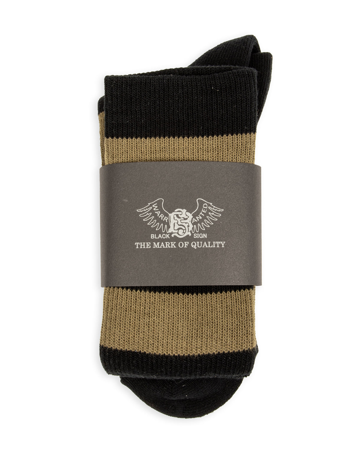 Black Sign Wide Border BS Fit Boot Socks - Midnight Black x Hide Green - Standard & Strange