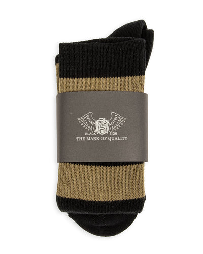 Black Sign Wide Border BS Fit Boot Socks - Midnight Black x Hide Green - Standard & Strange