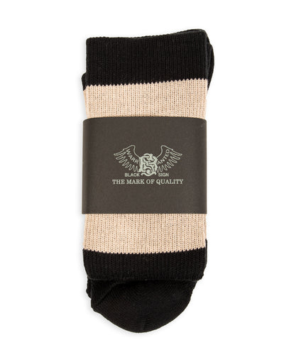 Black Sign Wide Border BS Fit Boot Socks - Midnight Black x Sand Beige - Standard & Strange