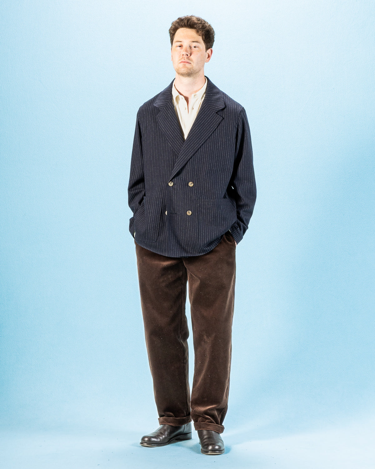 De Bonne Facture Double Breasted Jacket - Navy Pinstripe - Standard & Strange
