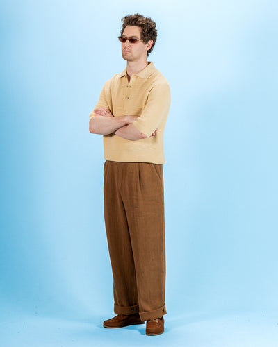 De Bonne Facture Honeycomb Knitted Polo - Butter Yellow - Standard & Strange