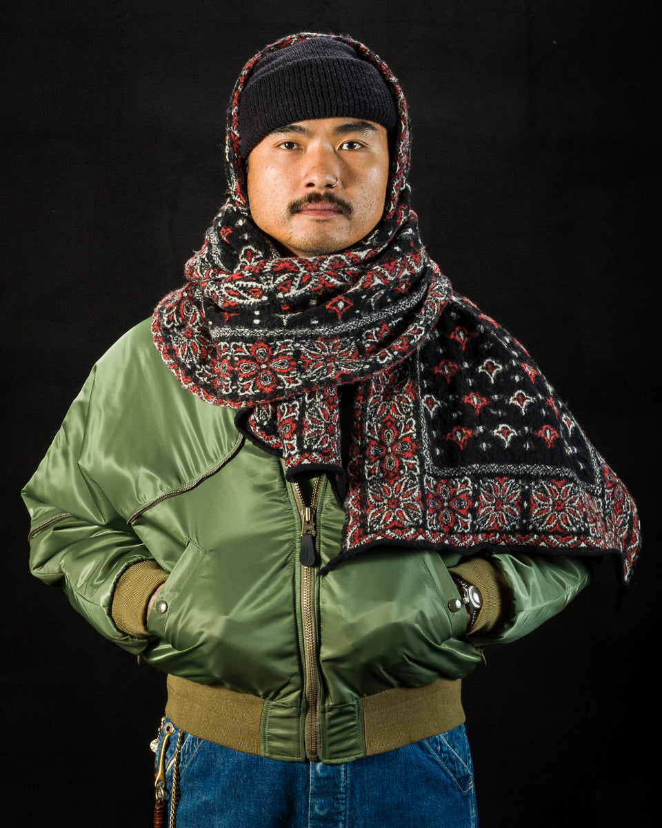 Kapital Fulling Wool HAPPY Scarf Colorful BIG-MAMA BANDANA - Black - Standard & Strange