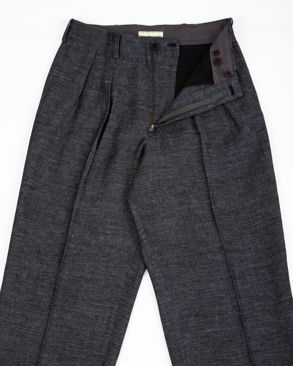 Gorsch Linen 2 Tuck Trousers - Navy/Grey - Standard & Strange