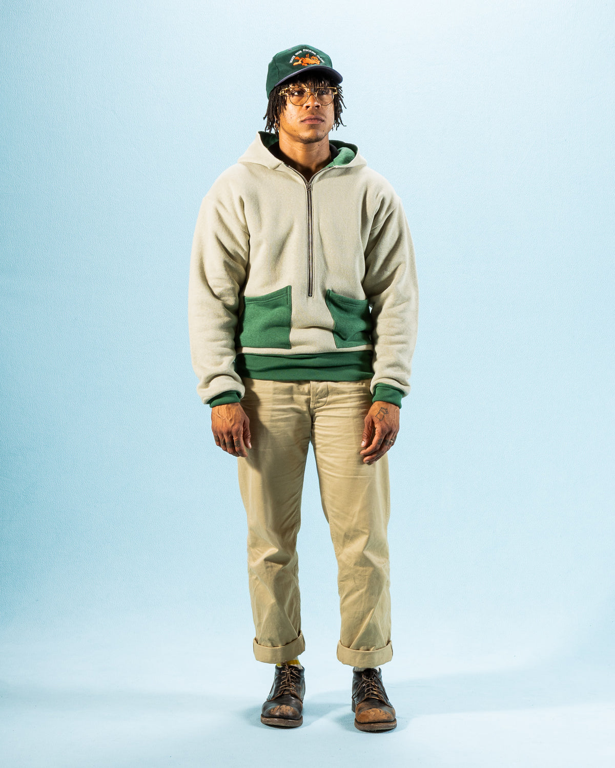Warehouse The Olympic Champion Sweat Parka - Beige/Green - Standard & Strange