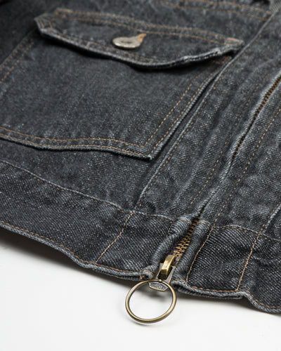 Kapital 11.5oz BLKxECR Denim GYPSY Cropped Drizzler JKT - Black x Ecru 1 - Standard & Strange