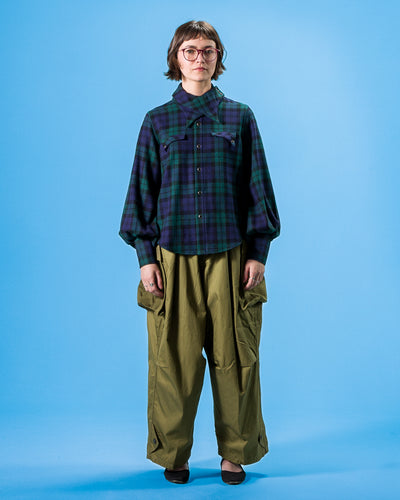 Kapital Tartan Check Layered Collar OPERA Western Shirt - BlackWatch - Standard & Strange