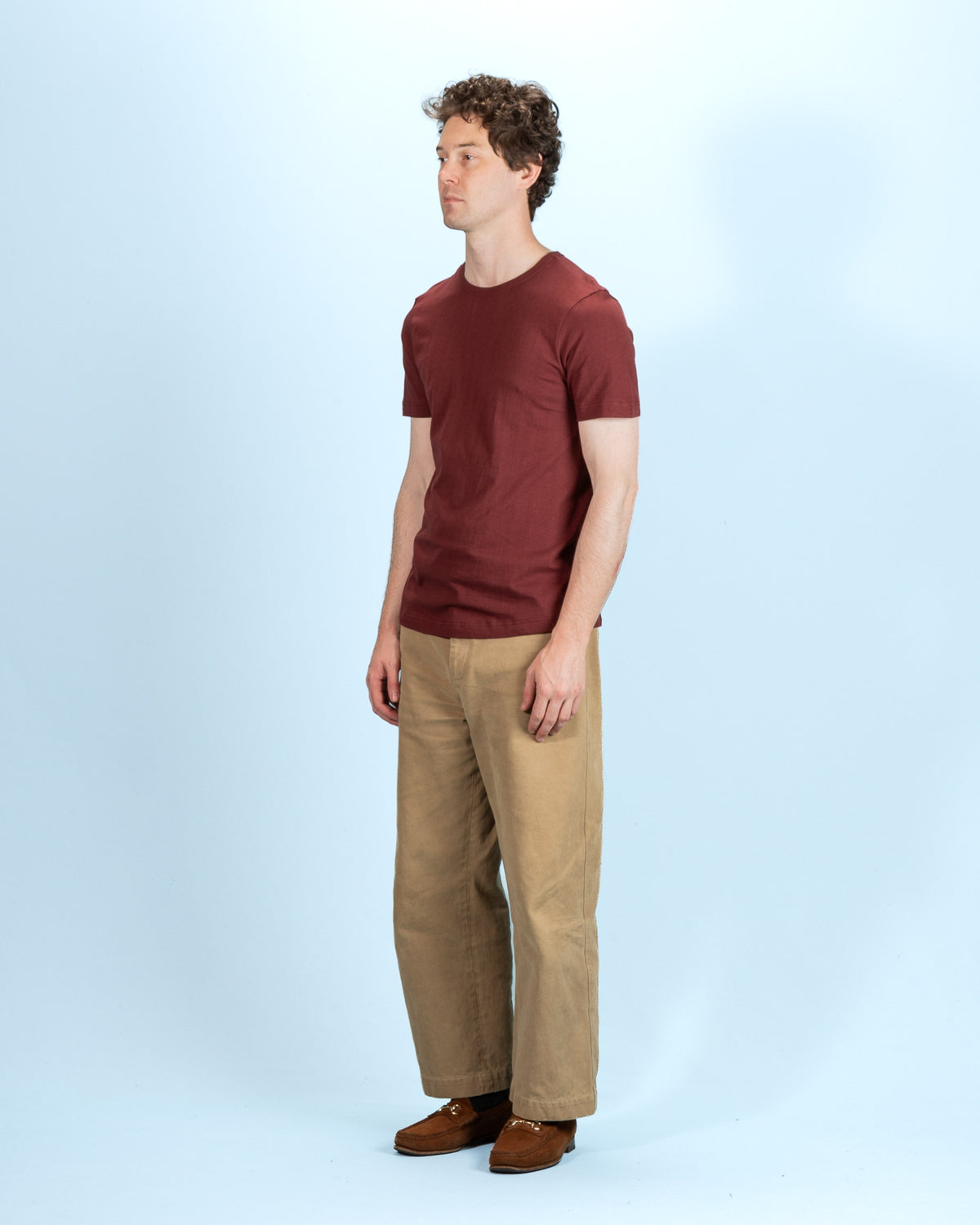 Merz b. Schwanen 1950s Lightweight Loopwheeled Tee - Burgundy - Standard & Strange
