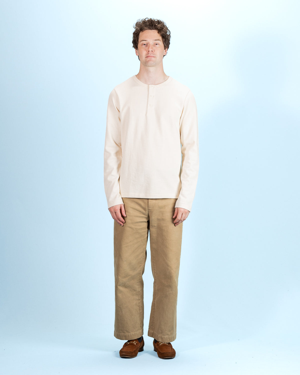 Merz b. Schwanen 2S08 Loopwheeled Relaxed Fit Heavyweight L/S Henley - Nature - Standard & Strange