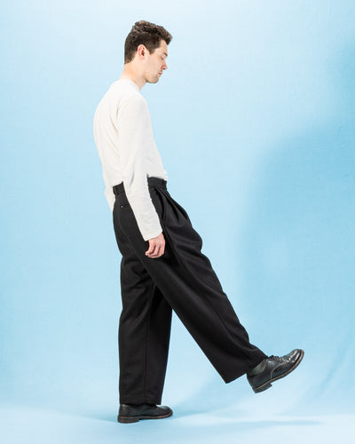 Monitaly Triple Tuck Wide Pants - Solid Black Wool Flannel - Standard & Strange