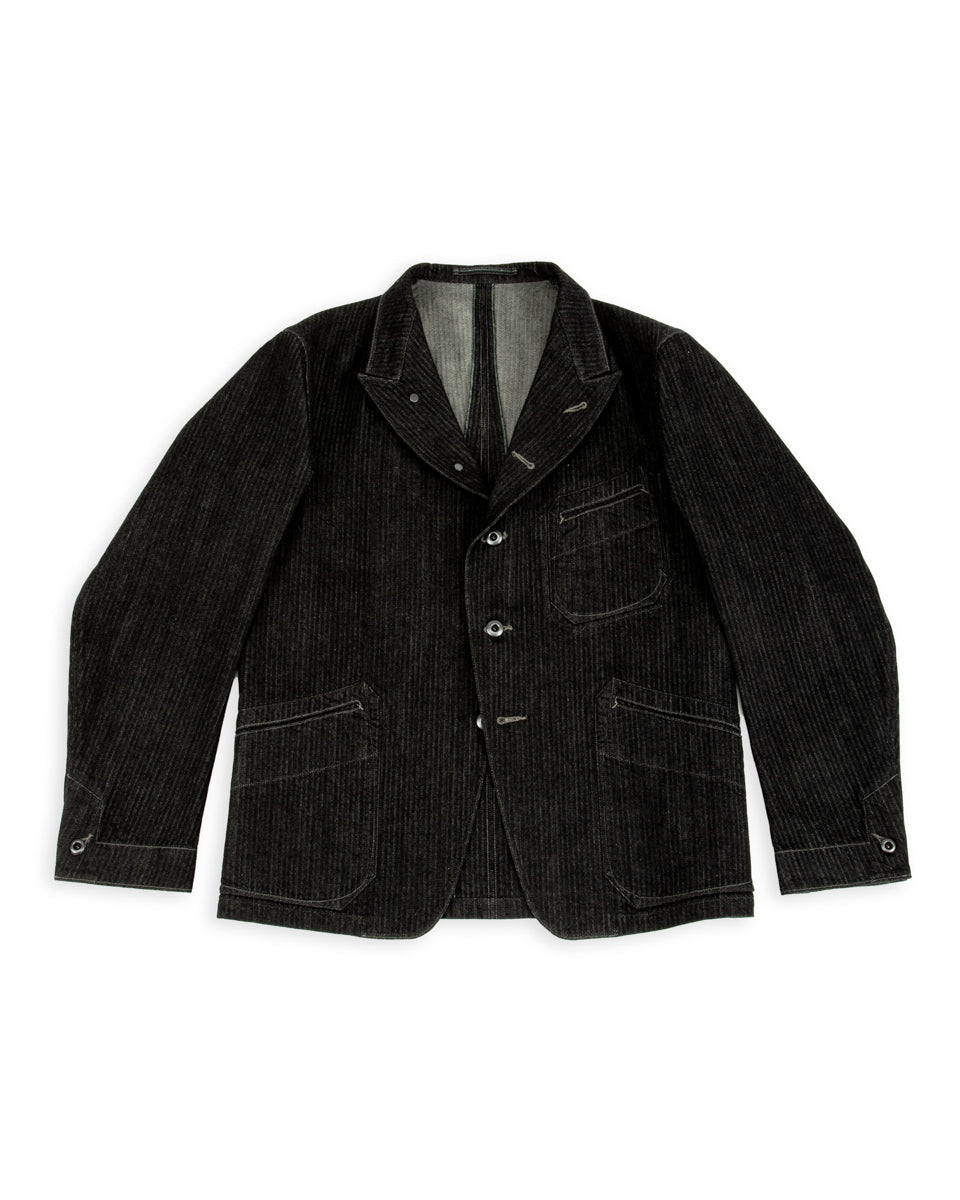 MotivMfg Peak Lapel Lounge Jacket - Black Denim Herringbone - Standard & Strange