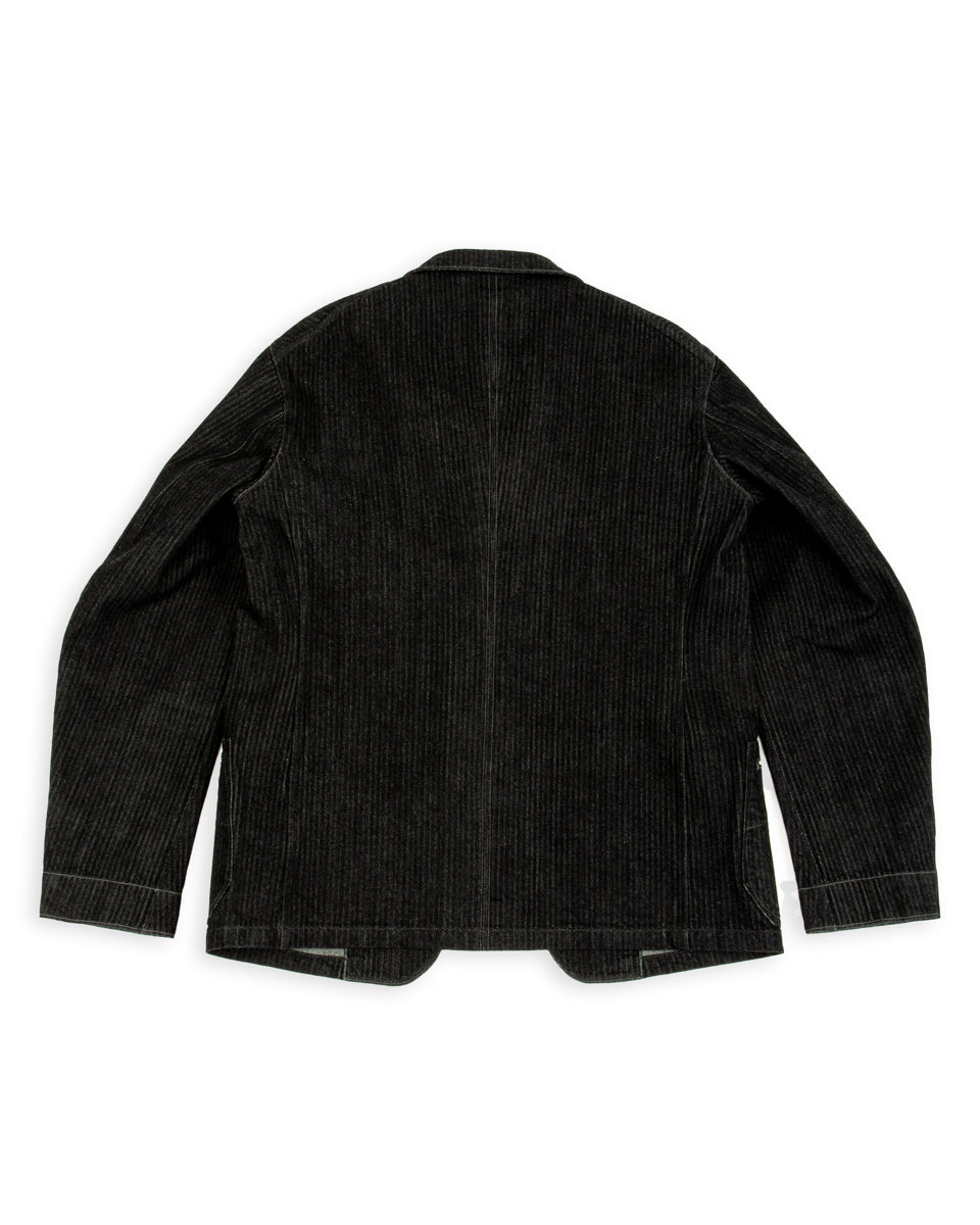 MotivMfg Peak Lapel Lounge Jacket - Black Denim Herringbone - Standard & Strange