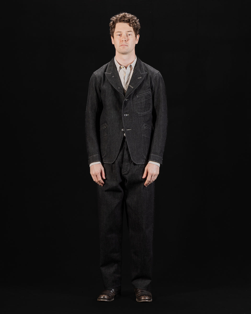 MotivMfg Peak Lapel Lounge Jacket - Black Denim Herringbone - Standard & Strange