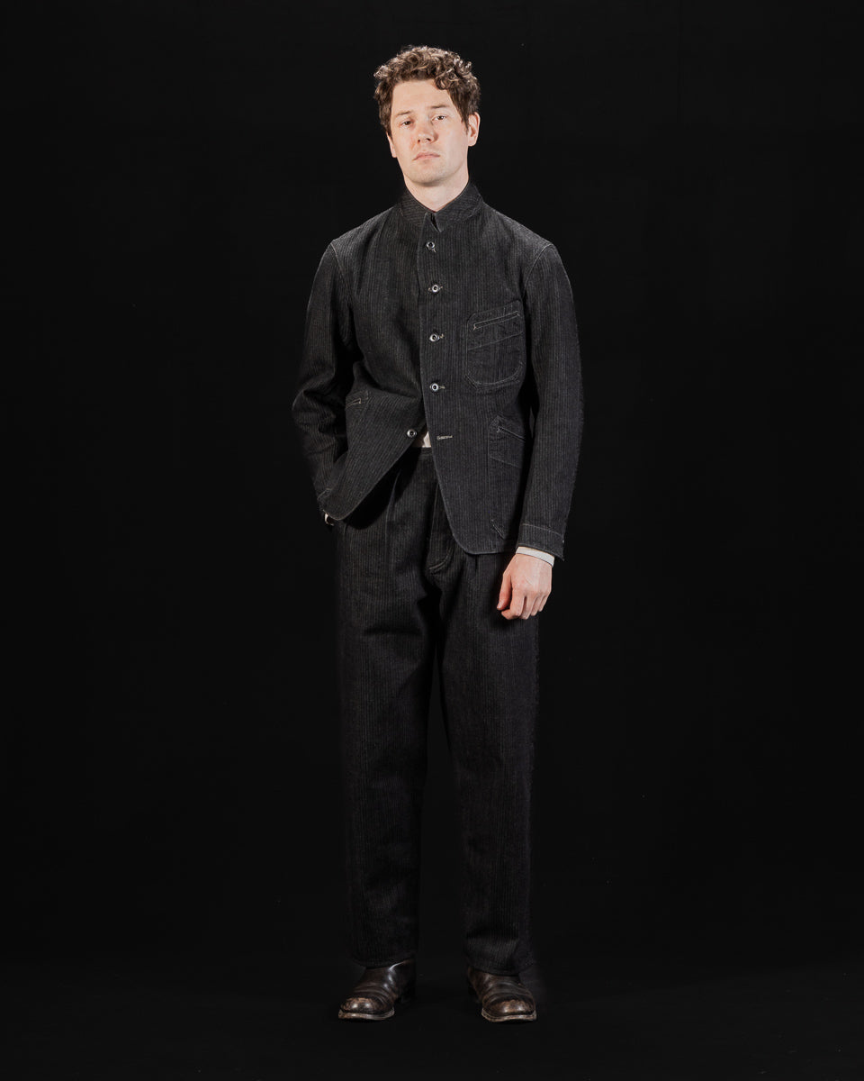 MotivMfg Peak Lapel Lounge Jacket - Black Denim Herringbone - Standard & Strange