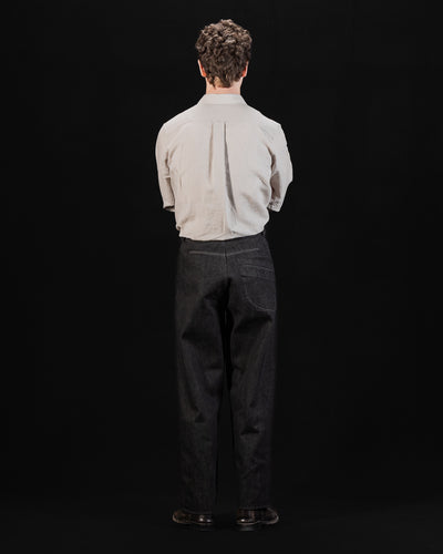 MotivMfg Pleat Denim Trousers - Black Herringbone Denim - Standard & Strange
