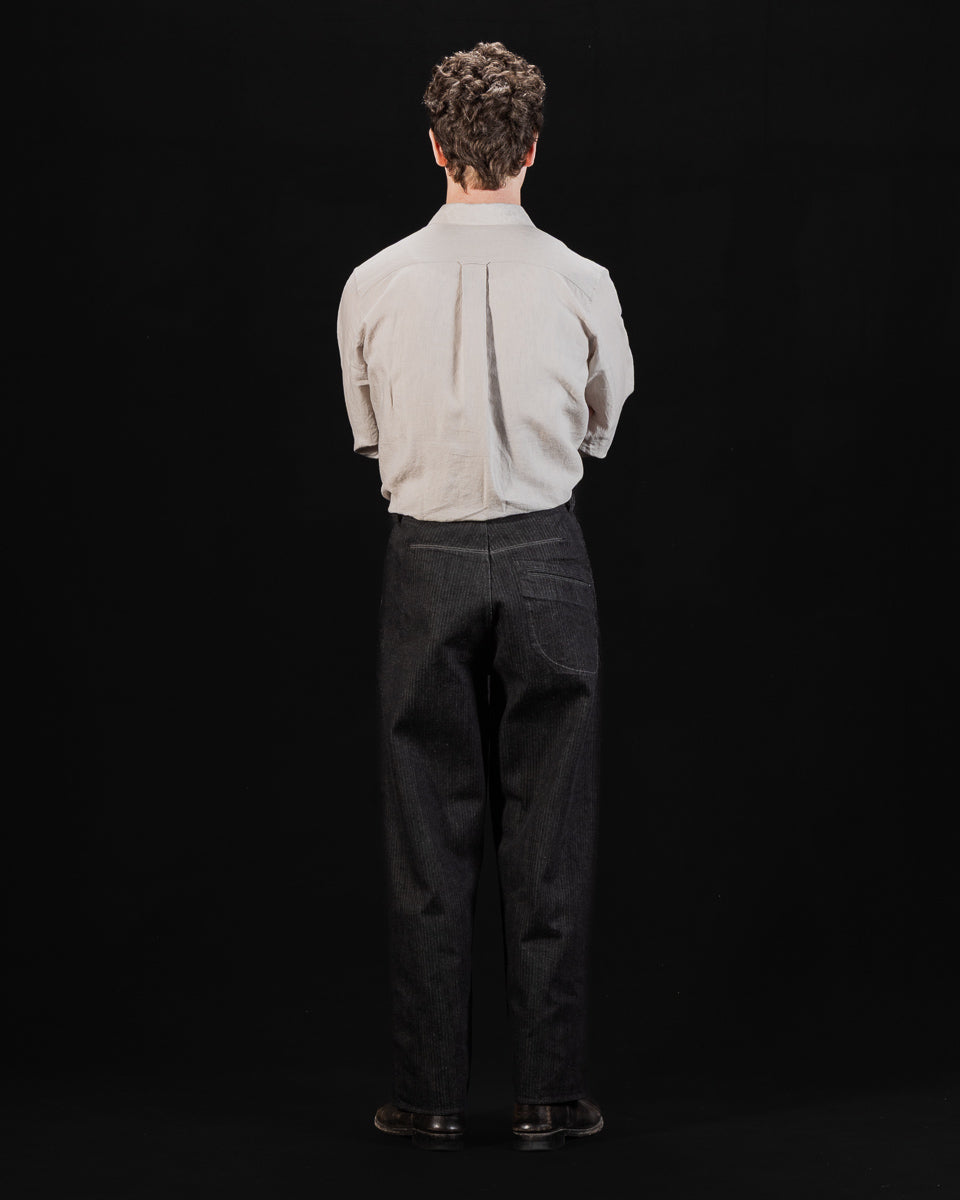 MotivMfg Pleat Denim Trousers - Black Herringbone Denim - Standard & Strange