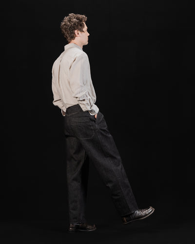 MotivMfg Pleat Denim Trousers - Black Herringbone Denim - Standard & Strange