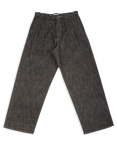 MotivMfg Pleat Denim Trousers - Char Brown Donegal Denim - Standard & Strange