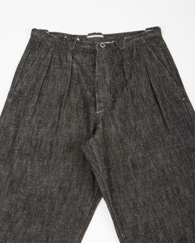 MotivMfg Pleat Denim Trousers - Char Brown Donegal Denim - Standard & Strange