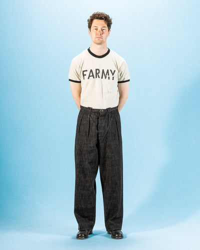 MotivMfg Pleat Denim Trousers - Char Brown Donegal Denim - Standard & Strange