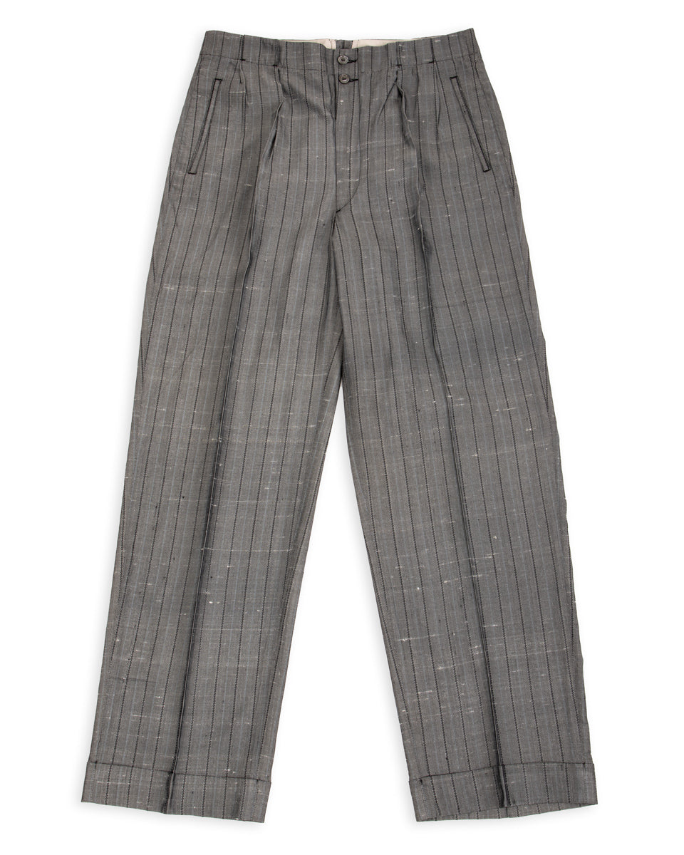 MotivMfg Robert Trousers - Vintage Grey Melange Stripe Dupioni - Standard & Strange