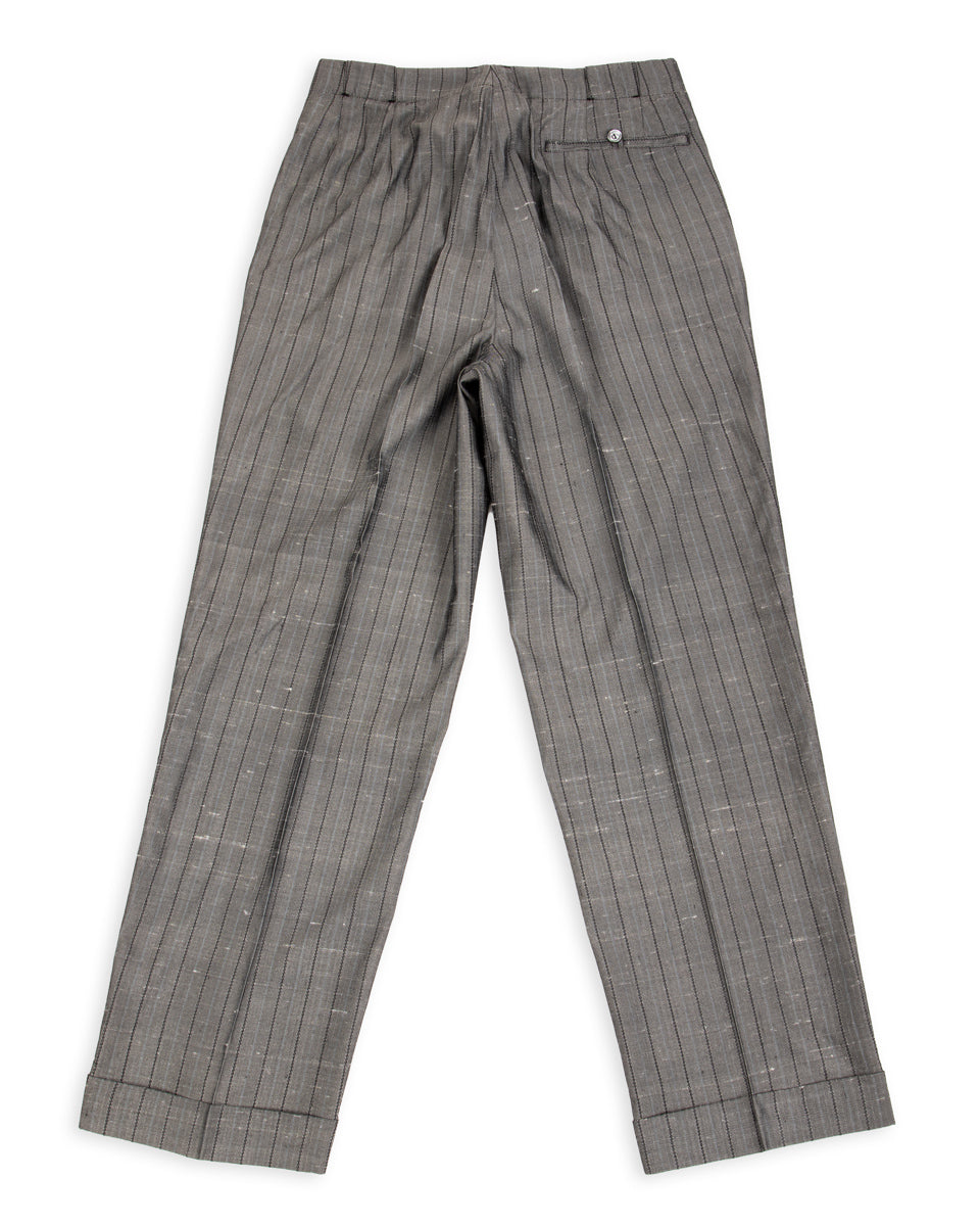 MotivMfg Robert Trousers - Vintage Grey Melange Stripe Dupioni - Standard & Strange