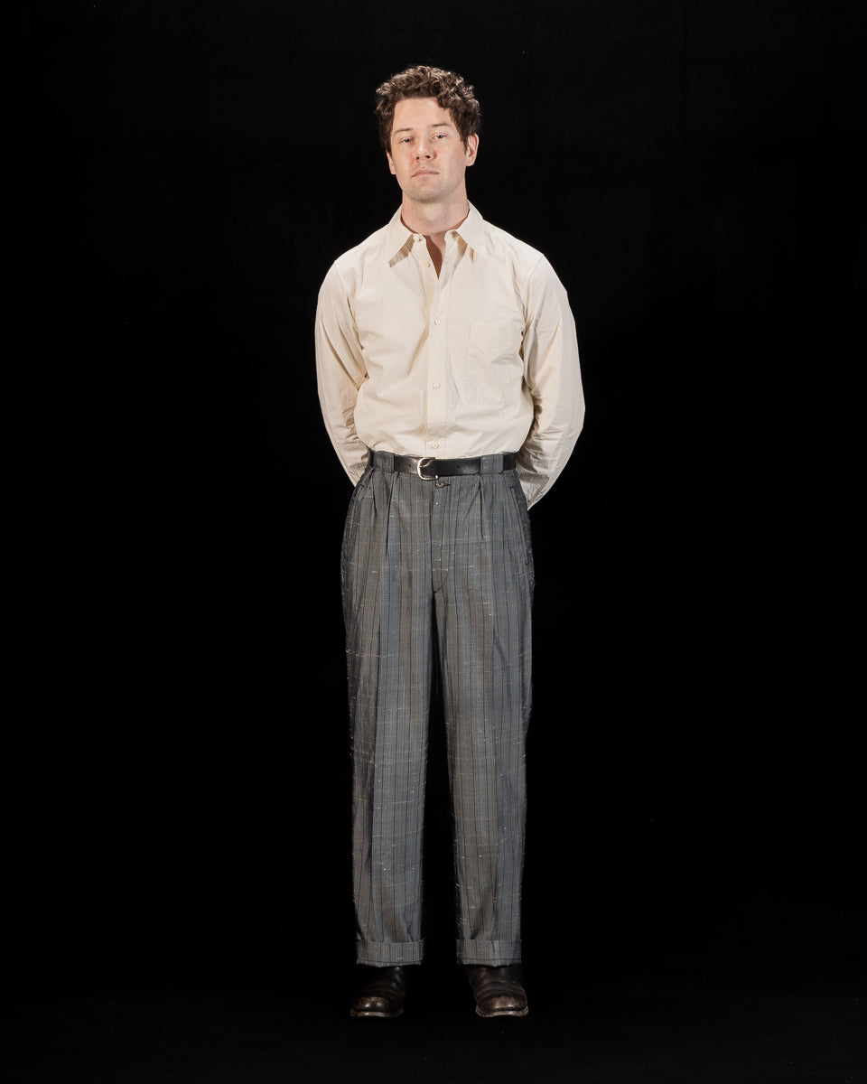 MotivMfg Robert Trousers - Vintage Grey Melange Stripe Dupioni - Standard & Strange