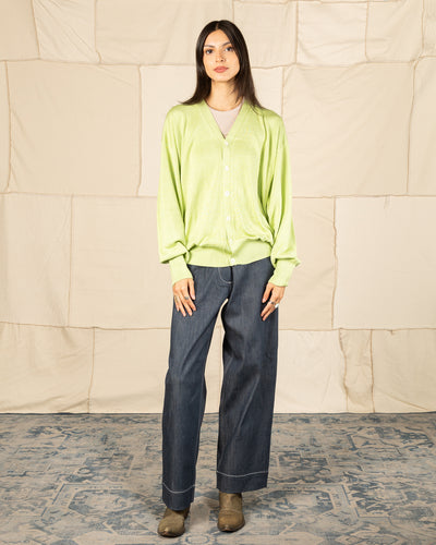 Olde H & Daughter Silk Plain Stitch V Neck Cardigan - Pistachio 10 - Standard & Strange