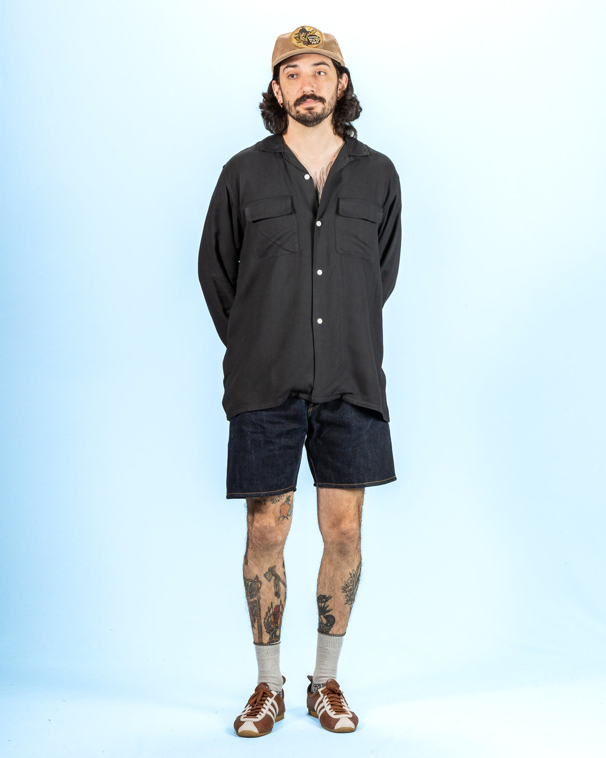 The Real McCoy's Open Collar Rayon Shirt - Black - Standard & Strange