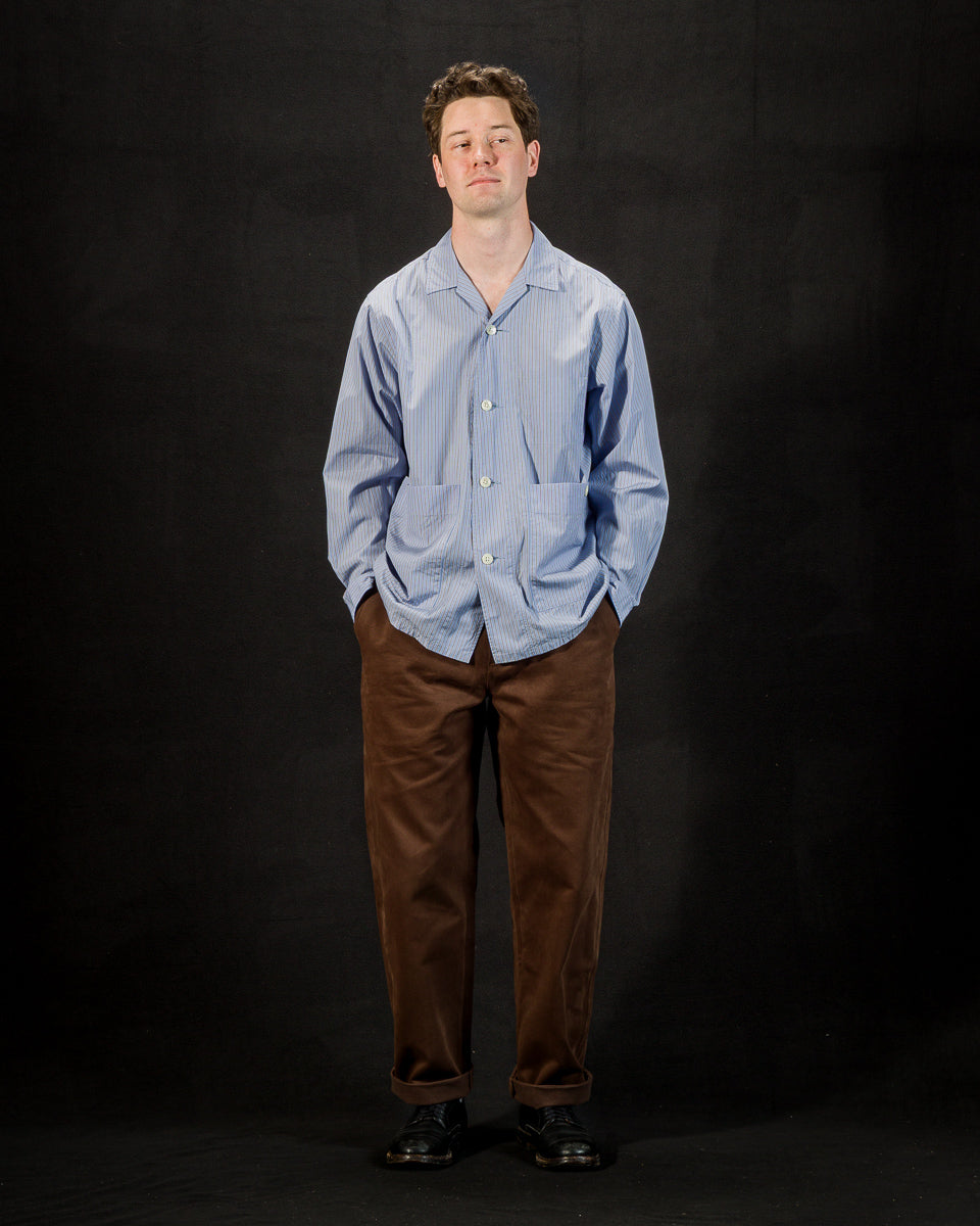Senui Big Pockets Overshirt - Sax Supima Compact Stripe - Standard & Strange