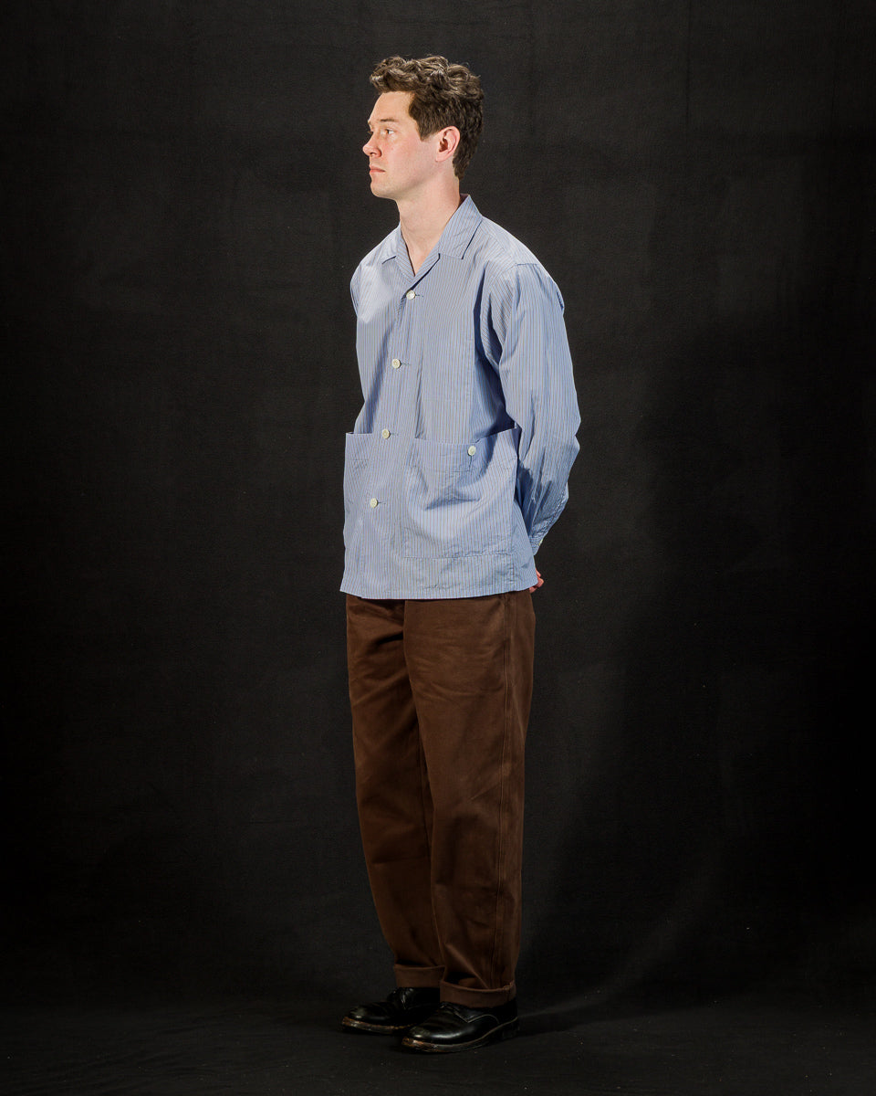 Senui Big Pockets Overshirt - Sax Supima Compact Stripe - Standard & Strange