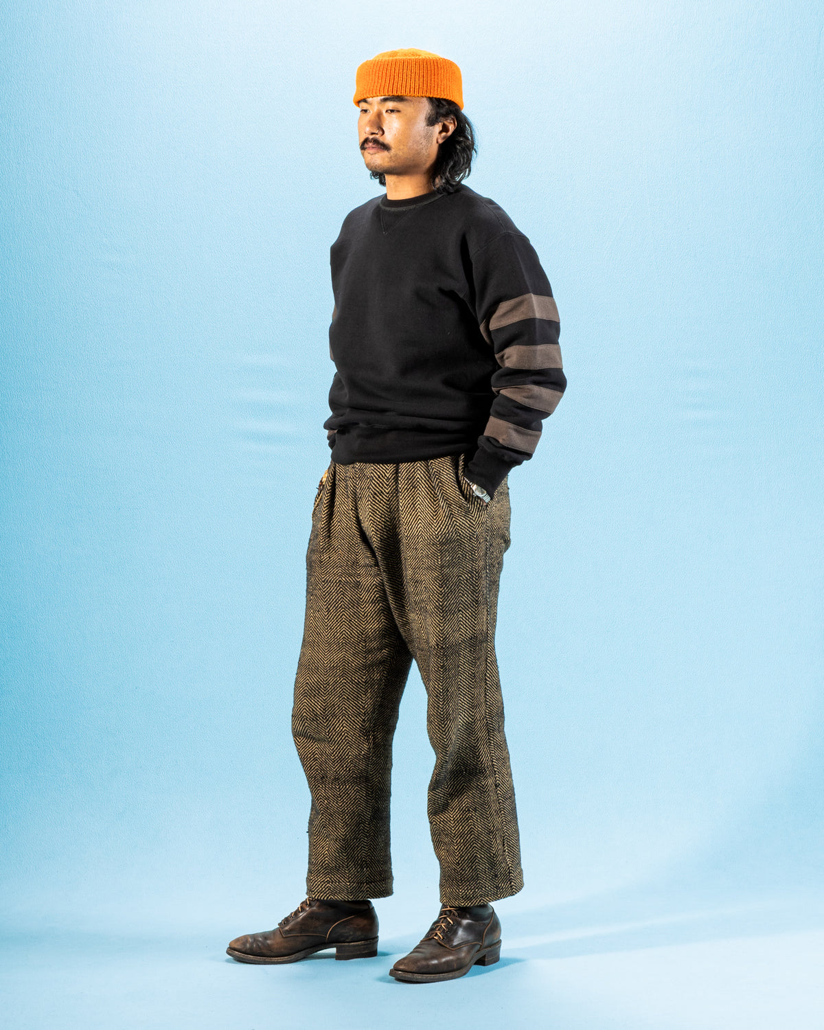 The Real McCoy's Buco Striped-Sleeve Sweatshirt - Black/Charcoal - Standard & Strange