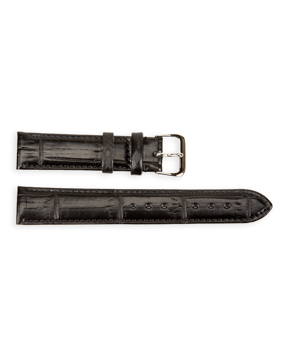 Vague Watch Co. Crocodile Leather Watch Strap [CB-17-001] - Black/Silver 17mm - Standard & Strange