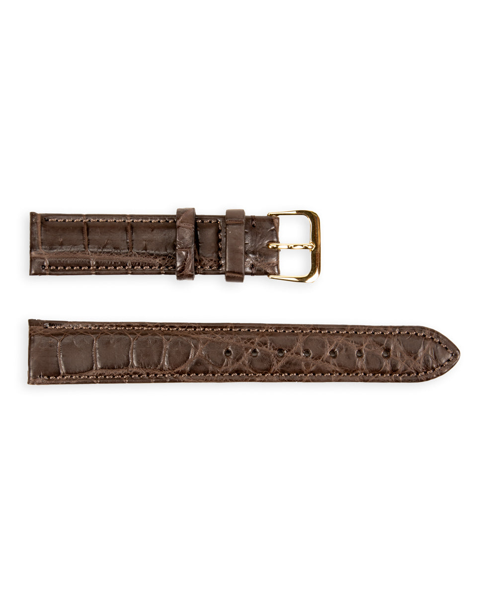 Vague Watch Co. Crocodile Leather Watch Strap [CB-17-003] - Dark Brown/Yellow Gold 17mm - Standard & Strange