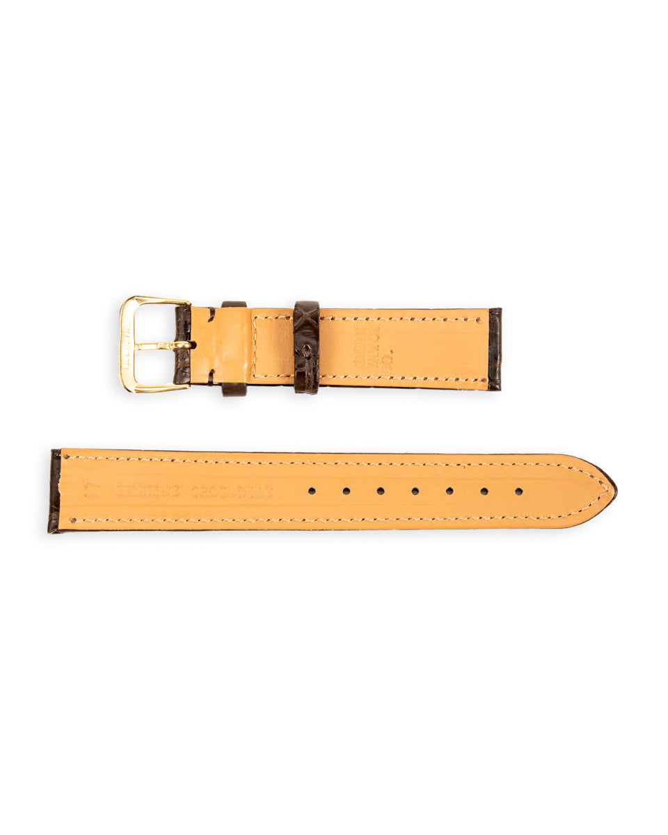Vague Watch Co. Crocodile Leather Watch Strap [CB-17-003] - Dark Brown/Yellow Gold 17mm - Standard & Strange