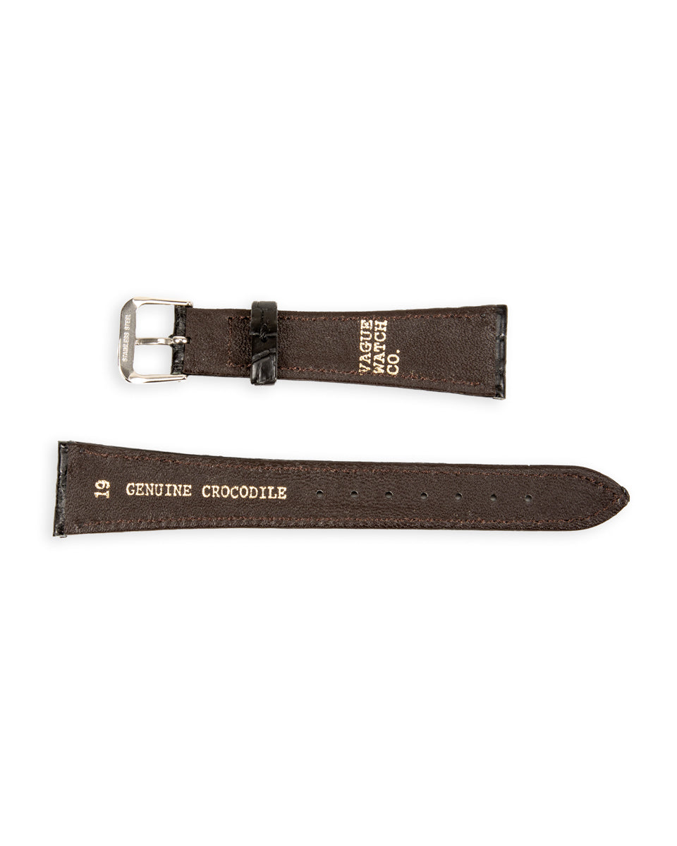 Vague Watch Co. Crocodile Leather Watch Strap [CB-19-001] - Black/Silver 19mm - Standard & Strange
