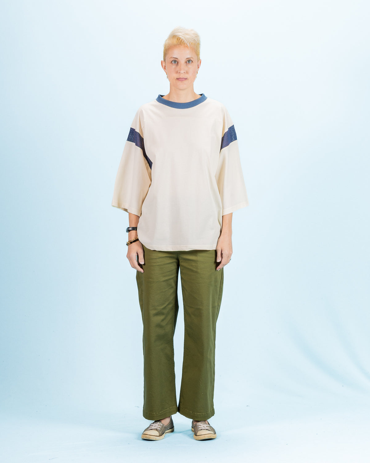 W'Menswear Football Tee - Off-White/Indigo Cotton/Hemp - Standard & Strange