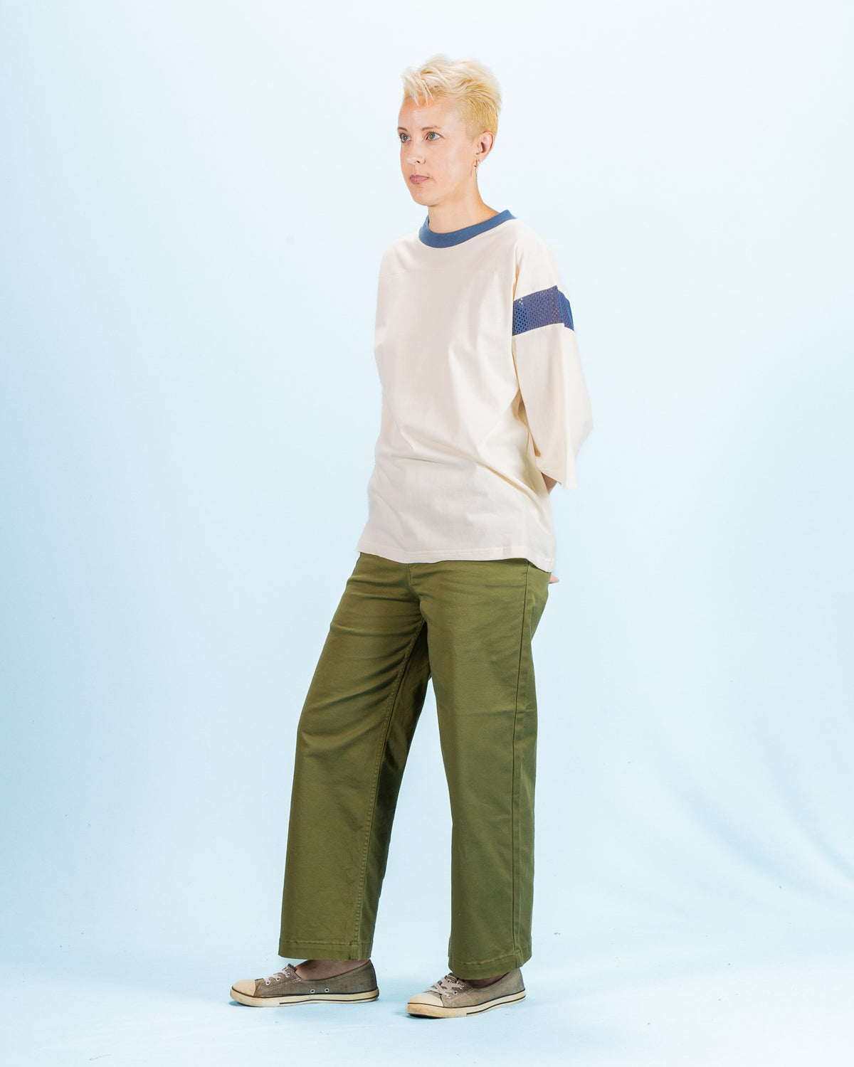 W'Menswear Football Tee - Off-White/Indigo Cotton/Hemp - Standard & Strange