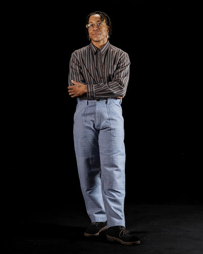 Indi + Ash Brook L/S Shirt - Handwoven Plum/Indigo Kala Cotton Variegated Stripe - Standard & Strange