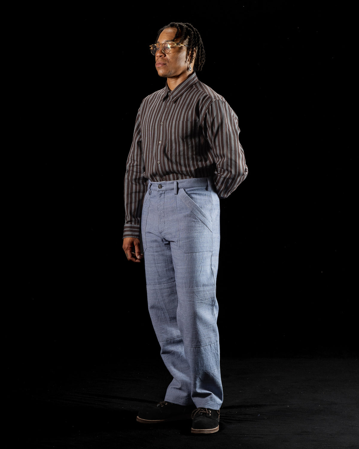 Indi + Ash Brook L/S Shirt - Handwoven Plum/Indigo Kala Cotton Variegated Stripe - Standard & Strange