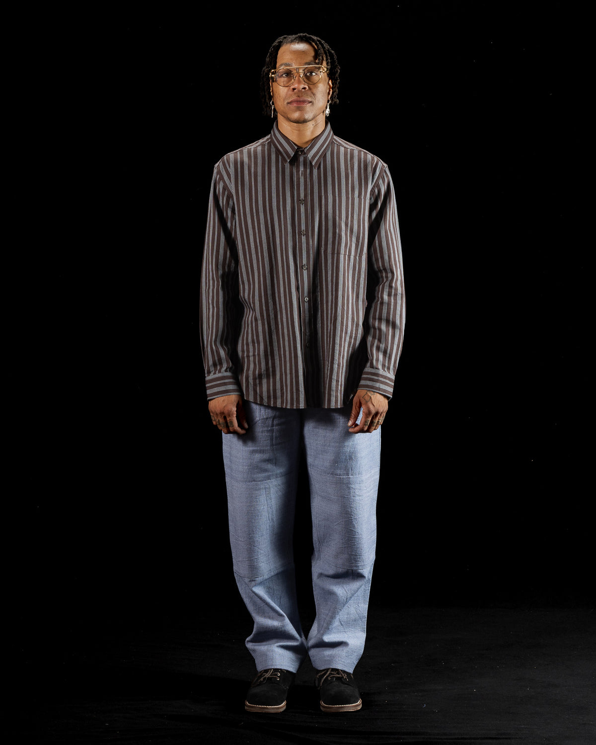 Indi + Ash Brook L/S Shirt - Handwoven Plum/Indigo Kala Cotton Variegated Stripe - Standard & Strange
