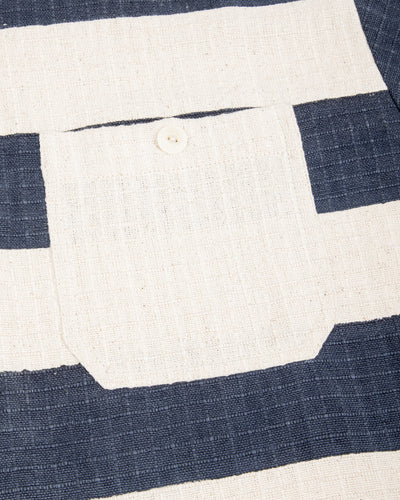 Indi + Ash Rugby Shirt - Handwoven Natural/Indigo Ripstop Black Print Stripe - Standard & Strange