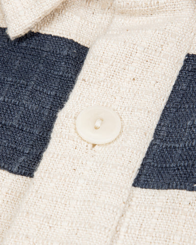 Indi + Ash Rugby Shirt - Handwoven Natural/Indigo Ripstop Black Print Stripe - Standard & Strange