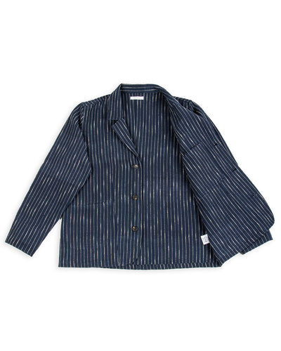 Indi + Ash Study Jacket - Handwoven Dark Indigo/Ecru Ticking Stripe - Standard & Strange