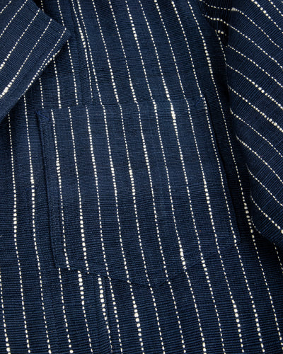 Indi + Ash Study Jacket - Handwoven Dark Indigo/Ecru Ticking Stripe - Standard & Strange