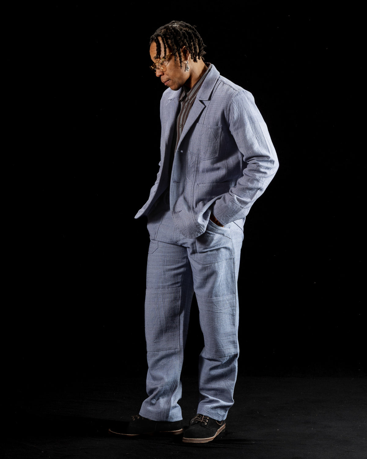 Indi + Ash Study Jacket - Handwoven French Blue/Indigo Military Herringbone - Standard & Strange